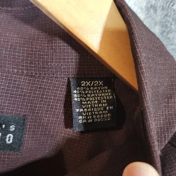 Perry Ellis Dress Shirt Button Up Pockets Men's 2X Long Sleeve Burgundy Red - Picture 5 of 12